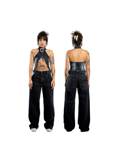 FRAYED DENIM - BLACK