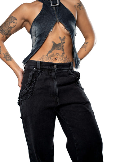 FRAYED DENIM - BLACK