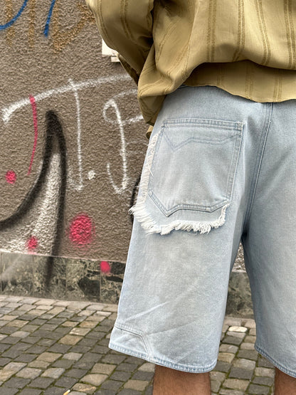 FRAYED DENIM SHORTS - LIGHT BLUE