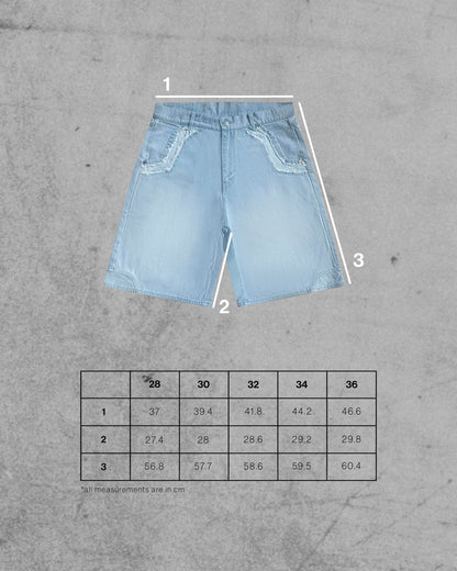 FRAYED DENIM SHORTS - LIGHT BLUE