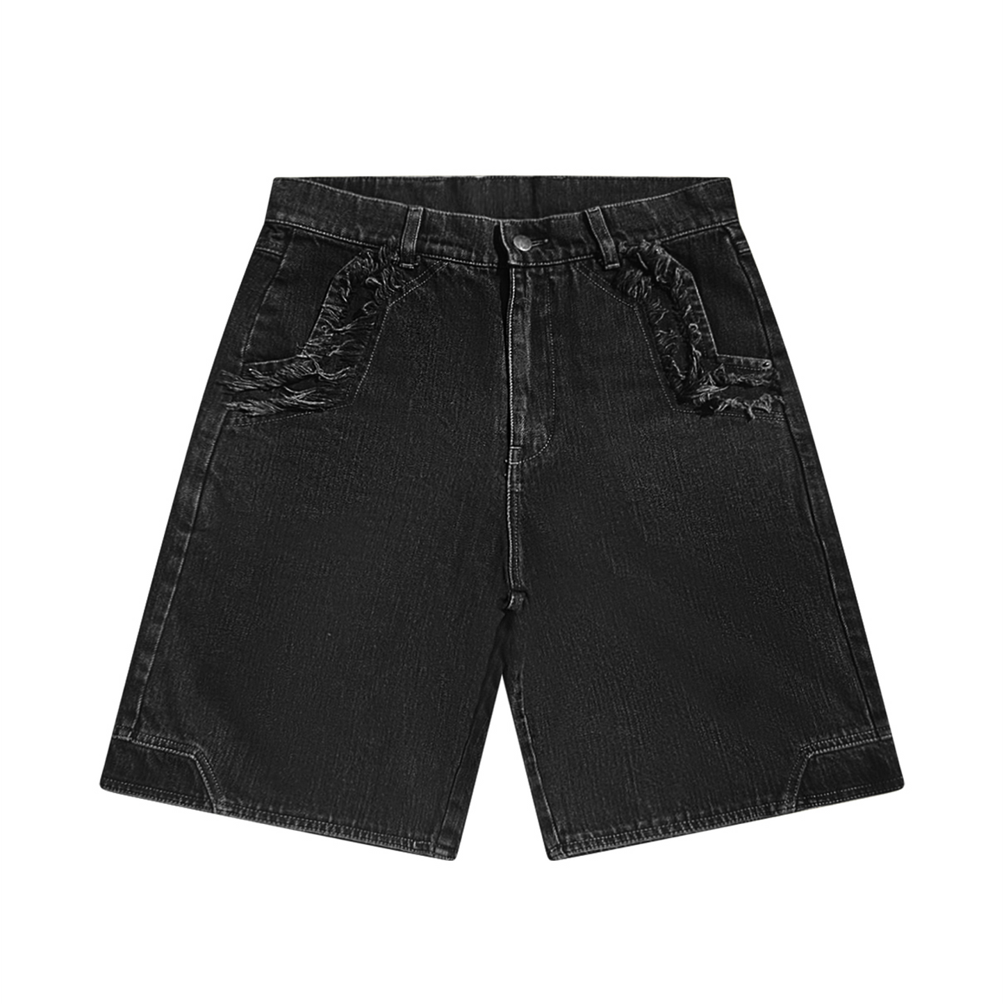 FRAYED DENIM SHORTS - BLACK