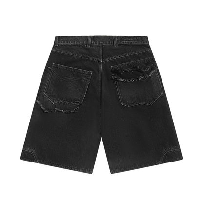 FRAYED DENIM SHORTS - BLACK