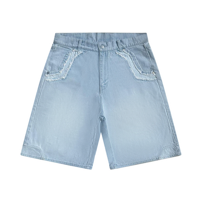 FRAYED DENIM SHORTS - LIGHT BLUE