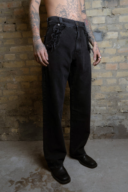 FRAYED DENIM - BLACK